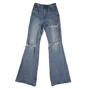 Levis Premium BIG E 70s High Flare Jeans Distressed Blue Denim Womens W25 L32